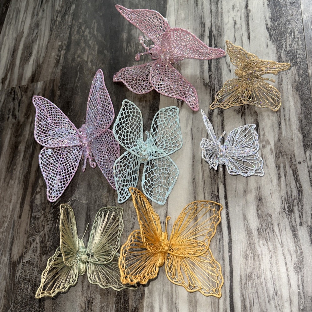 Vintage Craft Butterfly Lot Of 7 Glittery 3D Butterflies